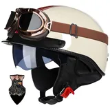 HALYING Halbschalenhelm Motorradhelm mit ABS-Schale ECE-zertifizierter Schnellverschluss und abnehmbarem Visier für Erwachsene | Chopper Helm, Mofa Helm Retro, JetHelm Halbhelm für Scooter