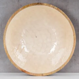 levandeo Schüssel 35cm Mango Holz Creme Perlmutt Emaille Schale Bowl Salatschüssel Deko - Braun