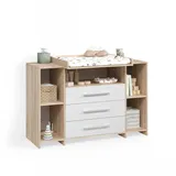 livinity® Wickelkommode, Weiß, Sonoma Eiche, Holzwerkstoff, 8 Fächer, 3 Schubladen, Rechteckig, 143x100x70 cm, Babymöbel, Wickelkommoden & Zubehör, Wickelkommoden