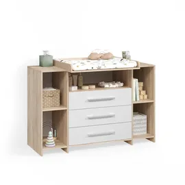 livinity® Wickelkommode Torino, Weiß/Sonoma, XL mit Schubladen