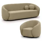 s-style möbel 3-1 Garnitur Bouclé 3-Sitzer + 1-Sitzer Beige