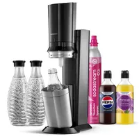 Sodastream Crystal 3.0 schwarz + 3 Glaskaraffen + Zylinder + 2 Sirups