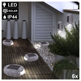ETC Shop 6er Set LED Solar Außen Stein Lampen Terrassen Balkon Deko Garten Weg Leuchten
