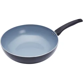 KitchenCraft MasterClass Induktionssicherer Keramik-Öko-Wok mit PTFE-, PFOA- und BPA-freier Antihaftbeschichtung, 29,5 cm (11,5"), Silber/Schwarz