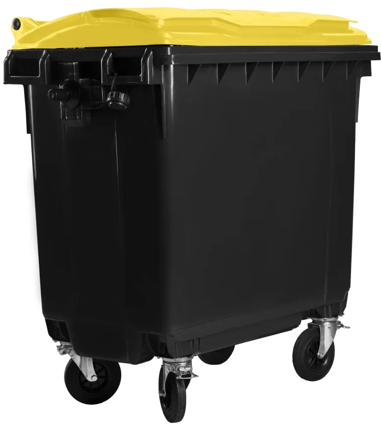 Hardwex Müllcontainer 770 l Schwarz mit gelbem Flachdeckel