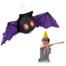 Relaxdays Fledermaus Piñata 21,5 x 52 x 23 cm Lila/Pink/Schwarz