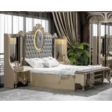 JVmoebel Schlafzimmer-Set Luxus Garnitur Schlafzimmer Doppel Bett Klassischе Beige Set 3tlg Neu, (Bett + 2x Nachttische), Made in Europe beige