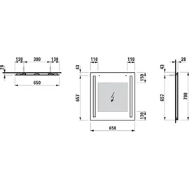 Laufen LANI Spiegel, zwei vertikal integrierten Leuchten, 650x28x700mm, H4038531121441