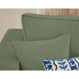 best mobilier Topaze - 7-Sitzer wohnlandschaft u-form - schlaffunktion und Bettkasten - Cord Salbeigrün