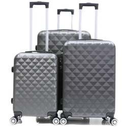 Cheffinger Koffer Koffer 3 tlg Hartschale Trolley Set Kofferset Handgepäck ABS-07, 4 Rollen grau|silberfarben