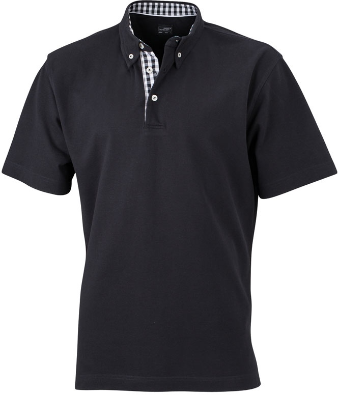 James & Nicholson Men ́s Plain Polo-Shirt, black/black/white, L