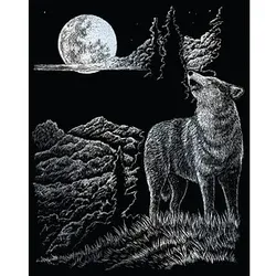 PRACHT® Creatives Kratzbild Wolf & Mond silber