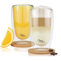 Milu Thermogläser Set – 4 vers. Größen - Doppelwandige Espresso Gläser - Kaffeegläser, Latte Macchiato, Cappuccino Glas - Isolierglas, spülmaschinenfest (2 Gläser, 450ml)