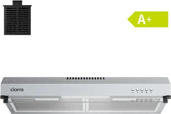Ciarra 60 cm Einbau-Dunstabzugshaube mit Front-Glasblende, integriertes Design, 3-Stufen-Gebläse, Umluft- & Abluftbetrieb, Edelstahl-Ausführung, CRGCS6903D-FG
