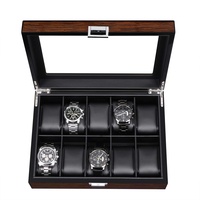 BEWISHOME Uhrenbox SSH10Y Uhrenbox mit 10 Schlitzen und Echtglas-Oberseite, glattes Kunstleder-Innenfutter, Uhren-Organizer für Herren, Braun
