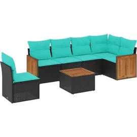 vidaXL Gartensofa-Set mit Kissen, schwarzes Polyrattan