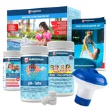 Veddelholzer Garten Veddelholzer Mini 4 in 1 Reinigungsset Pool & Spa Poolreiniger, Tester pH, Chlor Tabs 2,7 g, ph-Tabs, Skimmer zur Poolpflege für Anfänger mit Anl...