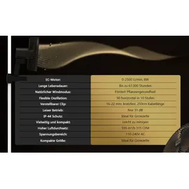 The Hookah GROW JET PRO EC-Motor 8W Clip Ventilator Schwenkfunktion 10xOszillierend Growzelt Growbox 10-Geschwindigkeitsstufen Zelt leise 31dB belüftung Fan