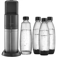 SodaStream Wassersprudler DUO Umsteiger ohne CO2-Zylinder, 1x 1L Glasflasche und 3x 1L spülmaschinenfeste Kunststoff-Flasche, Höhe: 44cm, Farbe: Titan