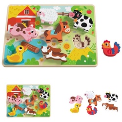 Tooky Toy Steckpuzzle 3D Kinder Holz-Puzzle Tiere, 8 Puzzleteile, 8-teiliges Steckpuzzle, ab 12 Monaten grün