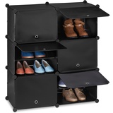 Relaxdays Schuhschrank, Steckschrank mit Türen, HxBxT: 95 x 85 x 31,5 cm, 12 Fächer, Regalsystem aus Kunststoff, schwarz