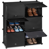 Relaxdays Schuhschrank, Steckschrank mit Türen, HxBxT: 95 x 85 x 31,5 cm, 12 Fächer, Regalsystem aus Kunststoff, schwarz