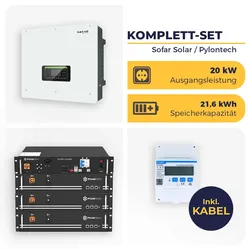 PV-Speichersystem: SOFAR SOLAR Hybrid-Wechselrichter HYD 20KTL mit 9x Pylontech Powercube X1 V2 | 3-phasig | 20kW | 21,6kWh