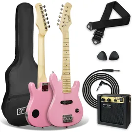 3rd Avenue E-Gitarrenset für Kinder in 1/4-Größe, Junior-Gitarre für Anfänger – mit tragbarem Verstärker mit 5 W, Kabel, Tasche, Plektren und Gurt – in Rosa