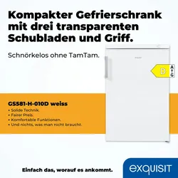 Exquisit Gefrierschrank, 4-Sterne-Gefrieren, 85 Liter, Gefrierschrank klein, kompakt, Tiefkühlschrank, Wechselbarer Türanschlag, GS581-H-010D weiss
