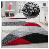 Paco Home Shaggy, Teppich Hochflor Langflor Weich Geometrisch Gemustert Grau Schwarz rot