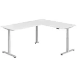 bümö Eckschreibtisch weiß, silber Holzwerkstoff, Nachbildung, Rechteckig, 180x74x240 cm FSC Mix, Arbeitszimmer, Schreibtische, Eckschreibtische
