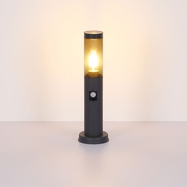 GLOBO Außenbeleuchtung Standleuchte Sockelleuchte rauch anthrazit Außen mit Bewegungsmelder Garten Stehlampe, Metall Kunststoff, 1x E27, DxH 7,6x45 cm, 2er Set
