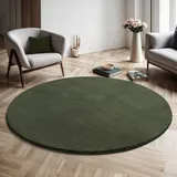 The CarPET Teppich THE CARPET "Relax round", grün (dunkelgrün), H:16mm Ø:200cm, Polyester, Teppiche, Teppich, waschbarer Wohnzimmer Teppich modern rutschfest