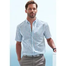 John Devin Kurzarmhemd »Regular Fit,« Streifenhemd mit Button-down-Kragen aus reiner Baumwolle, Gr. XL (43/44) N-Gr, blau-gestreift, , 11634037-XL N-Gr