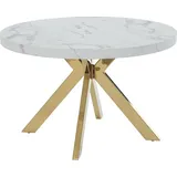 Esstisch - ausziehbar - 4 bis 8 Personen - MDF & Stahl - Marmor-Optik Weiß & Goldfarben - KOMONI - Weiß