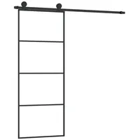 vidaXL Schiebetür mit Beschlag 76x205 cm ESG-Glas & Aluminium - Schwarz