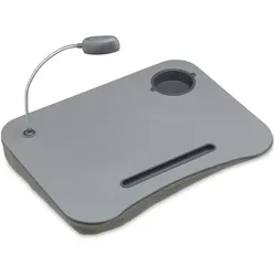 Relaxdays Laptopkissen, LED-Licht, tragbar, flacher Lapdesk, mit Getränkehalter, weiches kleines Schoßtablett, grau