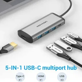 Vention Cnbhb USB-C 5 Ports), Dockingstation - USB Hub, Grau