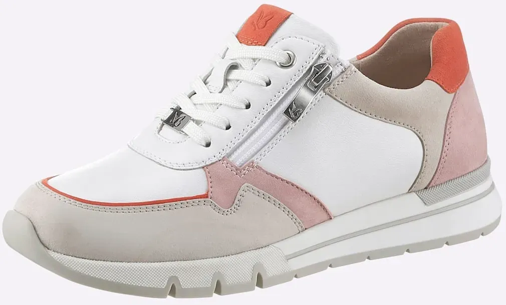 Sneaker CAPRICE, Damen, Gr. 39, orange (weiß, orange), Glattleder, Veloursleder, Schuhe Sneaker
