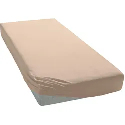 Spannbettlaken ELEGANTE "Mako-Jersey", beige, B:180-200cm L:200-220cm, Mako-Jersey, Obermaterial: 97% Baumwolle, 3% Elasthan, Laken, in hochwertiger Qualität mit Elasthan-Anteil