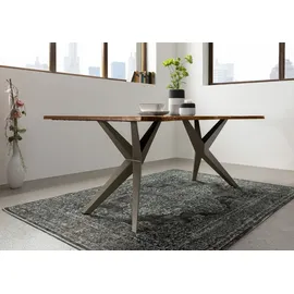 Massivmoebel24 Baumtisch Akazie 220 x 100 x 76 cm natur lackiert silber matt