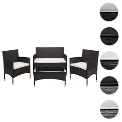Poly-Rattan Garnitur HWC-F55, Balkon-/Garten-/Lounge-Set Sofa Sitzgruppe ~ braun, Kissen creme