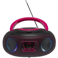 Denver TCL-212BT Pink tragbarer CD-Player (Bluetooth, USB, AUX-IN, Kopfhörerausgang und LED Partylicht) rosa