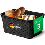 Novaliv Aufbewahrungsbox - (3 St), 3x Aufbewahrungskorb Rattan schwarz 14.00 cm x 9.5 cm