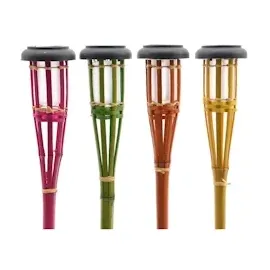 MARELIDA LED Solar Gartenfackel Bambus simulierter Flammeneffekt pink Solarfackel Garten