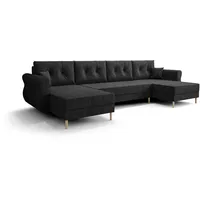 ALTDECOR Ecksofa mit Schlaffunktion und Bettkasten Polstercouch in U-Form, rückenecht gepolstert, ideal als Gästebett - APOL-U - 300x140x93cm Dunkelgrau