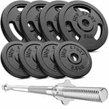 Hop-Sport Guss Hantelset mit Langhantelstange und Gewichten, 1x Langhantel, Set 39kg oder 59kg zur Auswahl (39kg)