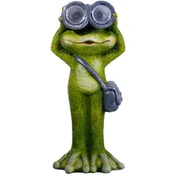 Solarleuchte Außenlampe Gartendeko LED Keramik grün Frosch Tierfigur Skulptur