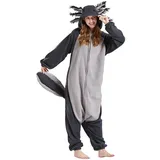 AKAAYUKO Damen Karneval Kostüm Pyjama Herren Weihnachten Halloween Jumpsuit Schlafanzug Tiere Onesie Overall Nachtwäsche Faschingskostüme Schwarzer Salamander - XL