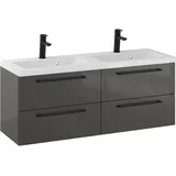 Furni Rosen 120 cm Hängend Doppelt Badezimmerschrank mit 2 Waschbecken und Stilvollen und Mattschwarzen Griffen Waschbeckenunterschrank Badezimmer Waschtisch mit Unterschrank Waschtischunterschrank
